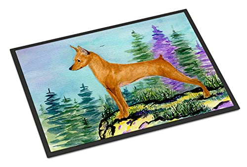 Caroline's Treasures SS8660MAT Min Pin Doormat 18x27 Front Door Mat Indoor Outdoor Rugs for Entryway, Non Slip Washable Low Pile, 18H X 27W