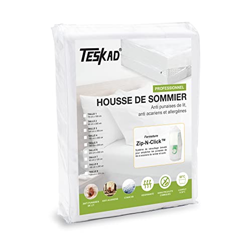 Teskad Housse de Sommier Professionnelle (180 x 200 cm) -