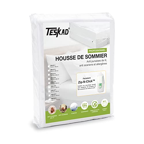 Teskad Housse de Sommier Professionnelle (160 x 190/200 cm) - Anti punaises de lit, acariens et allergènes