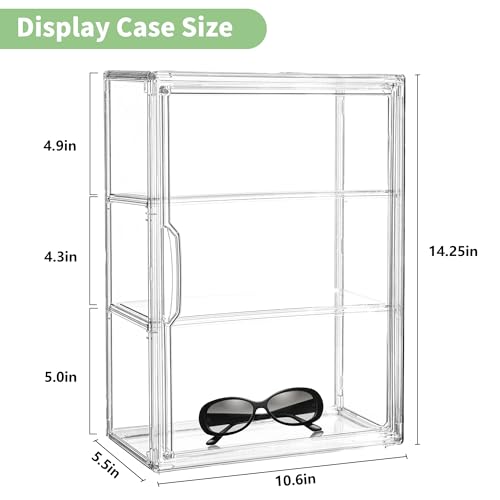 Image of Acrylic Display Case for Collectibles 3 Tier Wall-Mounted Display Case with 2 Movable Plates Clear Display Cases for Figures with Magnetic Door Tall Display Box, 4 Pack