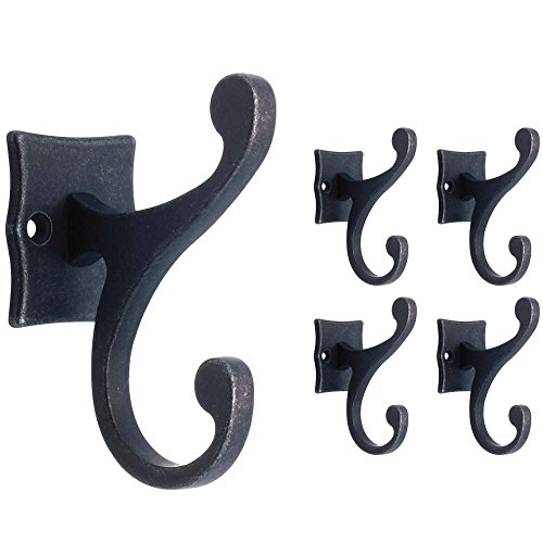Franklin Brass Double Scroll (5-Pack) Coat and Hat Wall Hooks Double Hooks for Hanging Tumbled Dark Gunmetal Wall Mount Hanger Backpack, Purse, Bag, Towel Organization Decorative Hooks FBSCRH5-TDG-C