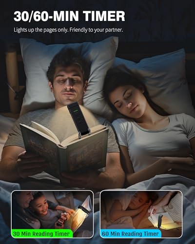 Luz de leitura, luzes de livros para leitura na cama, lâmpada de leitura recarregável com 2 modos de