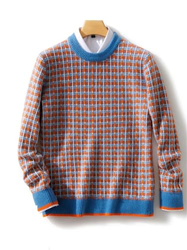 Men Wool Pullover O-Neck Sweater Cashmere Winter Checkered Textured Merino Wool Clothing Tops2