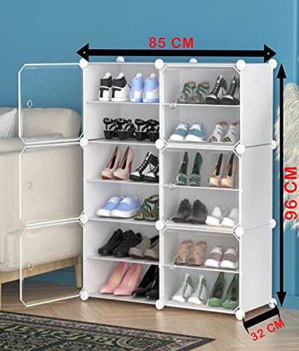 Image of AYSIS DIY Shoe Rack Organizer /Multi-Purpose Plastic 12 Layers 6 Door Portable and Folding Shoe Rack ^ White12Shelf6Door