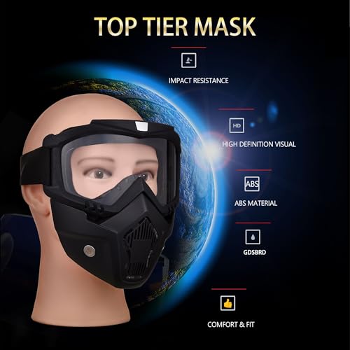 Airsoft Tactical Helmet Full Face Mask, Military Paintball Helmets with Detachable Clear Goggles, Dual Mode Design, Front NVG Mount, Side Rails, Protective Gear for Airsoft & Paintball