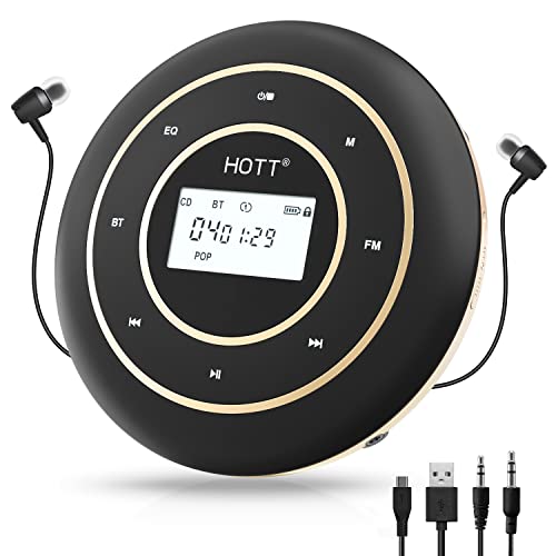 Hott C105 Portable Cd Player Bluetooth And Fm Transmitter Rechargeable Compact Cd Player With Touch Buttons Backlit Display Black #TOP8