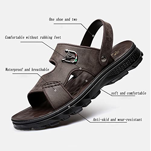 Men's Leather ls, Summer Casual Open Toe Outdoor Athletic Comfortable Beach Slippers, Soft Rebound and Comfortable Foot Feel Strap ls3