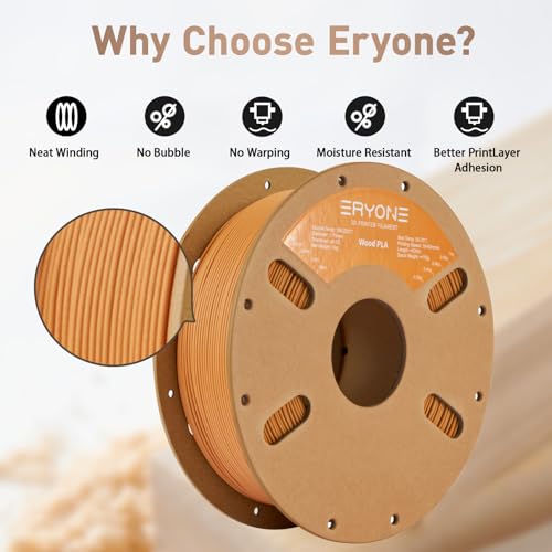 Image of ERYONE Wood PLA Filament 3D Printer PLA Filament 1.75mm + /- 0.03mm, PLA Filament 1KG Cardboard Spool(2.2LBS), Pine Wood