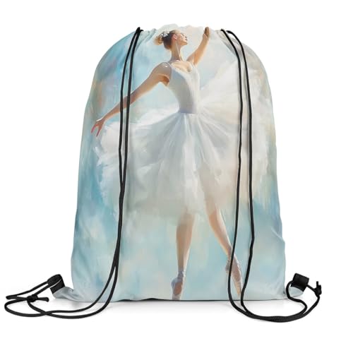 Image of jejeloiu Vintage Ballet Drawstring Backpack 13x15.7inch Ballerina Waterproof Gym Drawstring Bags Blue Ballet Dancer Sports String Backpack Beach Swim Travel Bag Sackpack