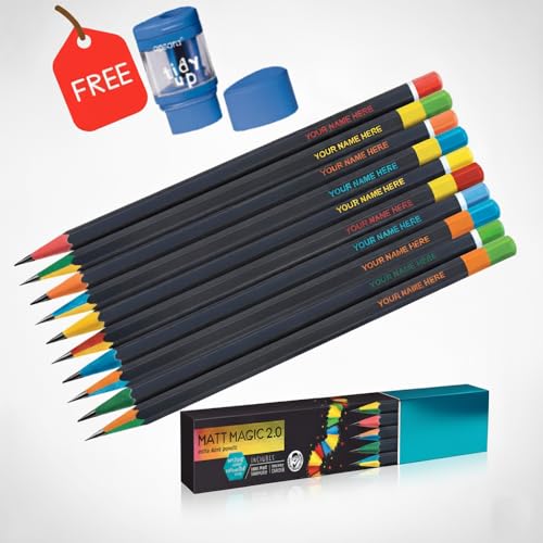 Image of SAVRI (20 pcs Customized Pencil With Name | Personalized Pencils | Custom Engraved Wooden Pencils for Kids | Gift for Birthday And Return Gifts Artist, Art Lover, Students. Pack of 2, Multicolor