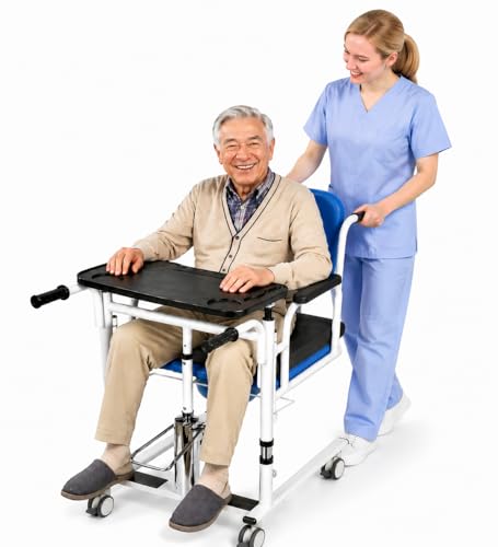 Patient Lift Transfer Chair 440lb Capacity 4‑in‑1 Split Seat (Blue)