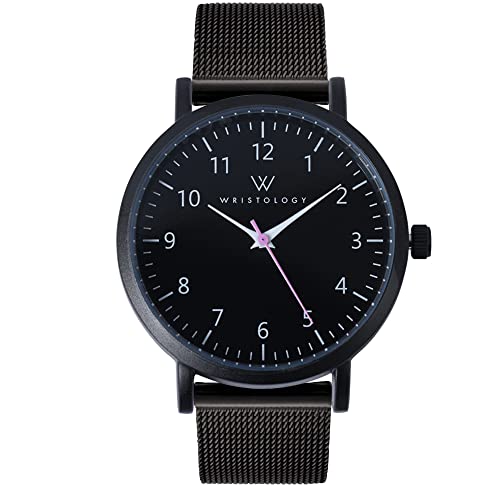Wristology Olivia Mini Black Womens Watch With Numbers- For Nurses Face Analog Easy To Read Watch With Second Hand Black Metal Mesh Band For Women, Men Nurses, Teachers, Om105 #TOP10