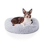 Woof & Whiskers Medium Calming Donut Dog Bed – Light Grey, 70cm | Soft Round Plush Cuddler Bed for Dogs & Cats with Non-Slip Base, Anti-Anxiety Comfort, Machine Washable (Light Grey, 70cm)
