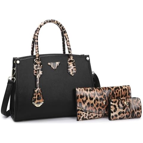 Eslcorri Women Handbags Purse with Wallet 3pcs Set Medium Satchel Tote Bag PU Leather Shoulder Purse Trendy Ladies Crossbody Hobo Bag for Fall Winter Season, Birthday Gift to Wife Mom -Leopard Cover