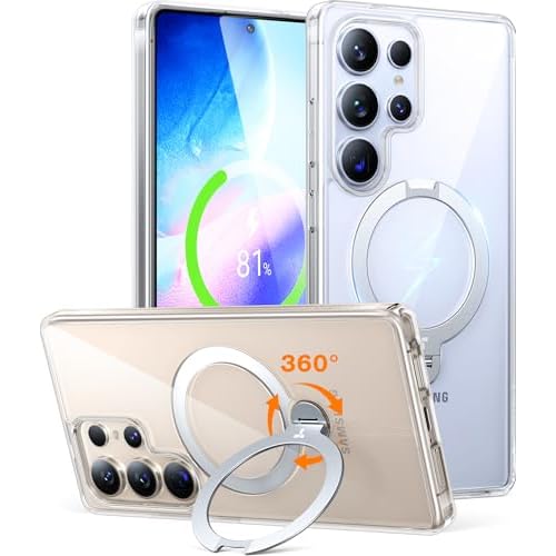 TORRAS 360° Spin Magnetic Stand for Samsung Galaxy S25 Ultra Case, Fit for Magsafe, Military Grade Slim Hard PC Protective S25 Ultra Clear Case with