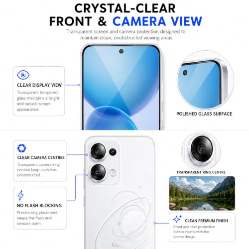 Image of ArmourPro Edge to Edge Tempered Glass for Oppo Reno 16c with Silver Camera Ring Guard, 9H Screen Protector, Anti-Scratch, Anti-Fingerprint, Bubble-Free Installation Kit