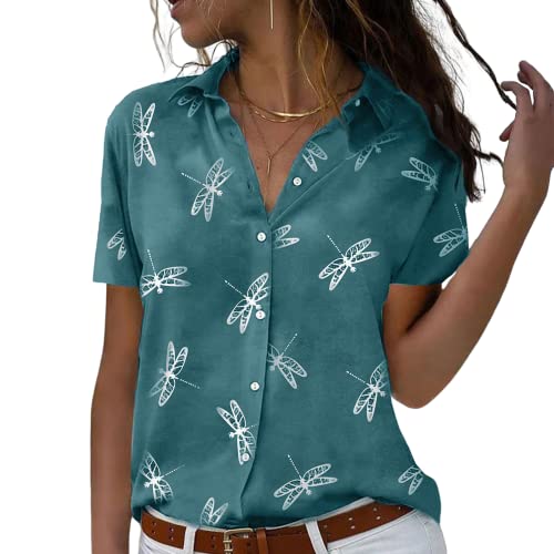 Short Sleeve Floral Tops for Women Summer Flower Printed V Neck Tshirts Button Down Tops Dressy Casual