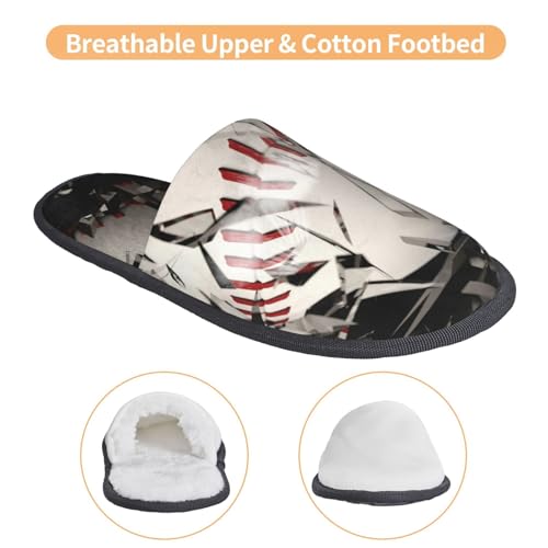 Baseball Breaking Glass Print Women Slippers Home Furry Shoes Keep Men Couples Shoes Warm For Women-4