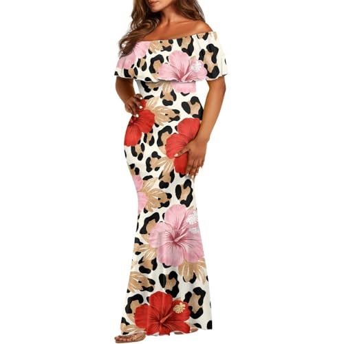 Image of Polynesian for Women S-7XL Off Shoulder Maxi Dress Hawaiian Summer Dresses