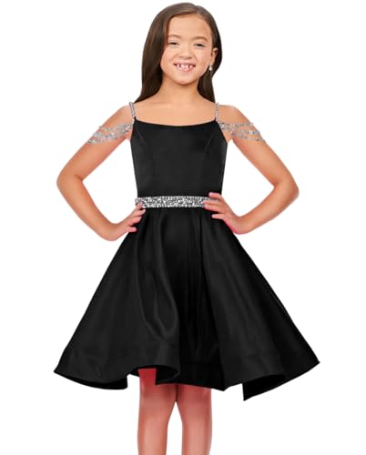 Girls Short Pageant Dress Off Shoulder Satin Interview Dresses Princess Formal Party Gowns PT152