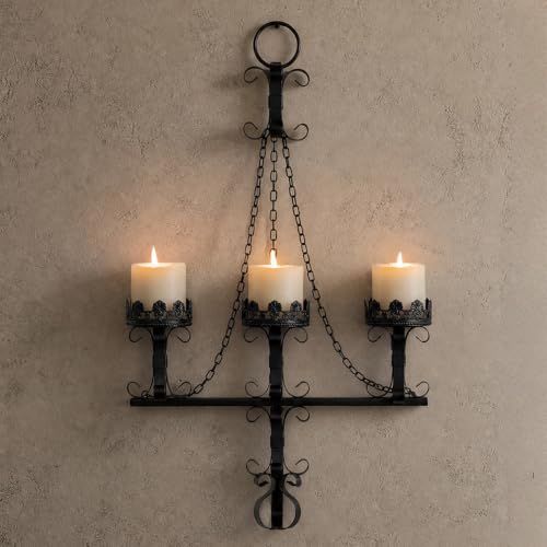 Black Wall Candle Sconces,3 Iron Candelabra,Gothic Victorian Decor,Rustic wall Candle Holder for Bathroom,Living Room,Dining Room Indoor Outdoor Use