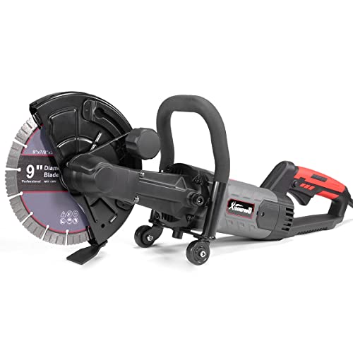 Image of XtrempowerUS 9" Concrete Saw Circular Saw 1800W Electric Cut Off Saw Disc Cutter, Power Cutter Guide Roller (Include 9" Blade), Red/Black
