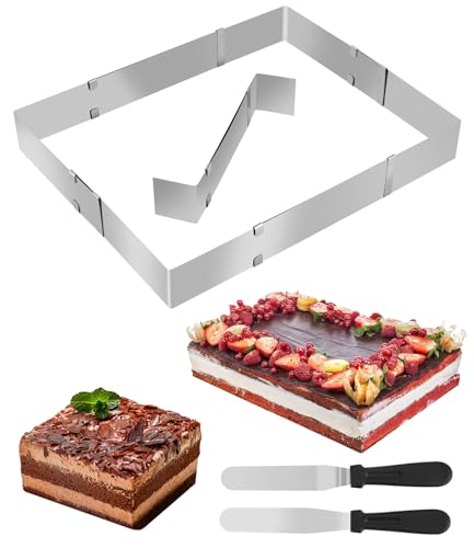 TIDEVAN Molde Pastel Acero Inoxidable 5 cm Altura Molde Rectangular Ajustable Anillo Pastel Cuadrado Hornear Aro para Tartas Ajustable Molde Extensible para Hornear para Pastel Mousse Tiramisú