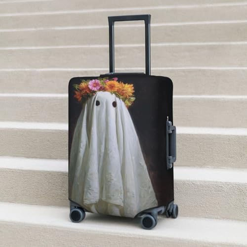 White Sheet Ghost With Flower Crown Elastic Travel Luggage Covers Dustproof Scratch-Resistant Suitcase Protector Fit 22-24 Inch 6