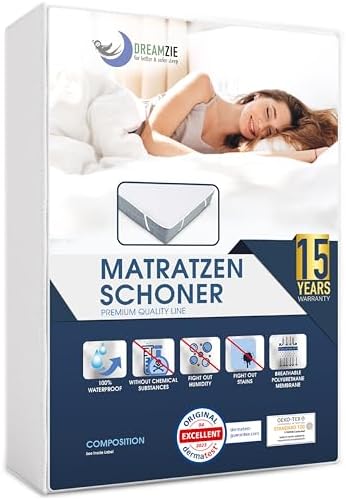 Dreamzie - Matratzenschoner 200x200 - Wasserdicht - Baumwolle | Oeko-Tex zertifiziert · Mit 4 Eckgummis · Waschbare Matratzenauflage · Inkontinenzunterlage · Matratzenschutz Anti-m