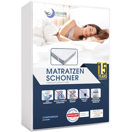 Dreamzie - Matratzenschoner 160 x 200 cm Wasserdicht - Wasserundurchlässige Matratzenauflage - Atmungsaktive Baumwolle Matratzenauflage - 15 Jahre Garantie