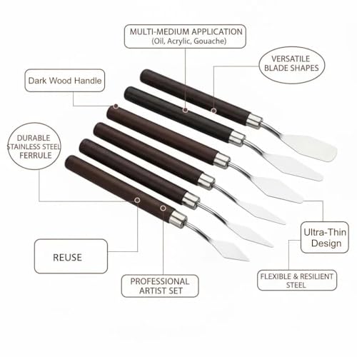 Rackii 7pc Red Palette Knife Set for Painting - Stainless Steel Spatulas for Acrylic, Oil, Mixing & Canvas Texturing. Essential Art Tools for Beginners & Professional Artists