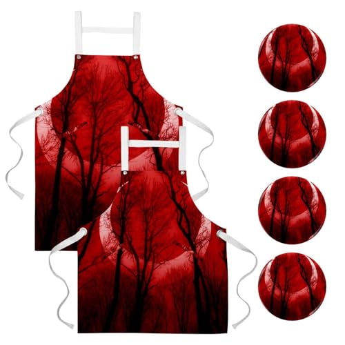 Lot de 2 tabliers de cuisine motif forêt effrayante pour restaurant et bistrot
