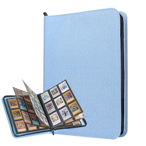 Lictin Classeur Cartes 504 Pochettes - 28 Pages Album de Cartes à Collectionner avec Fermeture Zippée, Cahier Range Carte de Jeu, Livre Carte avec Couverture en Cuir (Bleu)