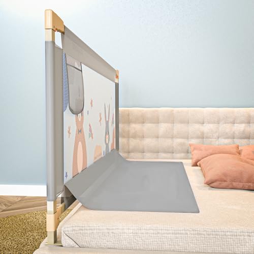Image of BAYBEE Baby Bed Rail Guard (150x80cm), Bedrail for Baby Safety with 28 Height Adjustable, Portable Bed Side Protector for Babies Falling | Foldable Single Bed Railing for Babies Toddler (Light Grey)