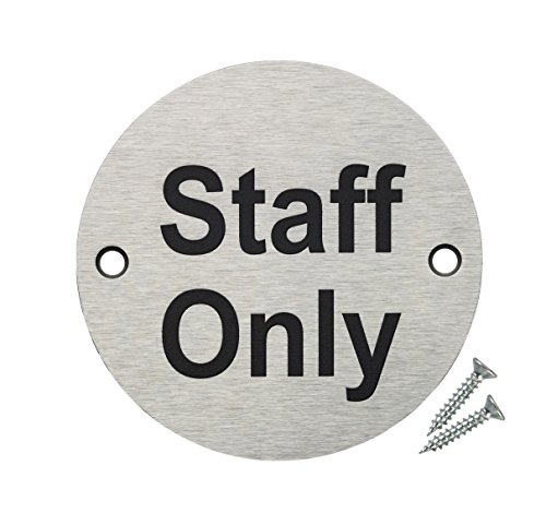 Fire Door Guru Staff Only Door Sign - 76mm Disc - Stainless Steel Safety Sign - Fixings Included