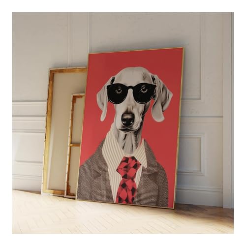 Cuadro sobre lienzo de perro bailando para decorar un salón moderno con arte divertido 2