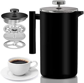 LEOP Small Cafetiere French Press Coffee Maker, 350ml /12oz Stainless Steel Double Wall Heat Resistant Coffee Pot of 1 Cup Coffee Maker