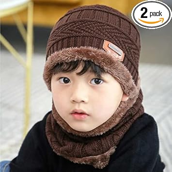 IWIN Woven Kids Cap with Neck Scarf | Latest Stylish Winter Woolen Beanie Cap Scarf Set with Fur Inside for Kids Age above 8 Years Cap