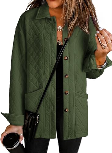 Dokotoo Casual Quilted Jackets for Women Button Down Collared Long Sleeve Winter Coats with Pockets 2025