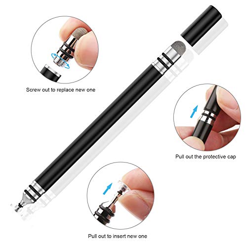 Stylus Pens, UROPHYLLA Precision Fine Point Stylus, 2 in 1 Capacitive Stylist Pens for for iPad, iPhone, Tablet, Laptops and Other Touch Screens with 7 Replacement Tips (Black/Silver)