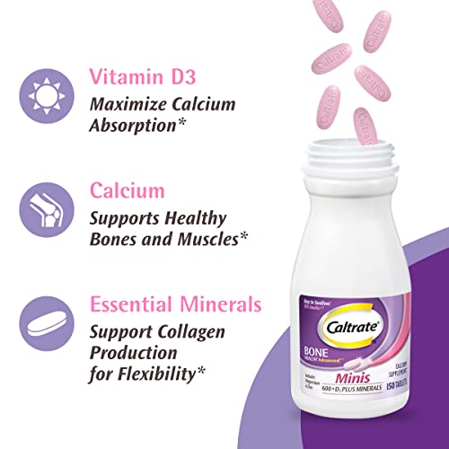 Caltrate 600+D3 Plus Minerals Mini Calcium & Vitamin D3 Supplement Mini Tablet, 600 Mg, 150 Count (Pack Of 3) #TOP4