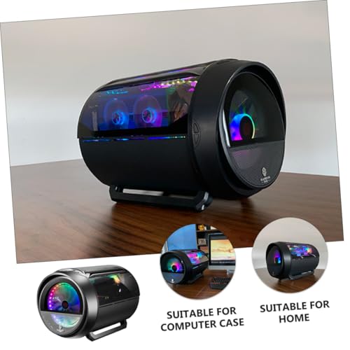 Gabinete circular transparente para computadora con enfriamiento por agua, diseño antivibración en acero negro compatible con placas madre ATX, pies estables para uso en escritorio para juegos y hogar miniatura 4