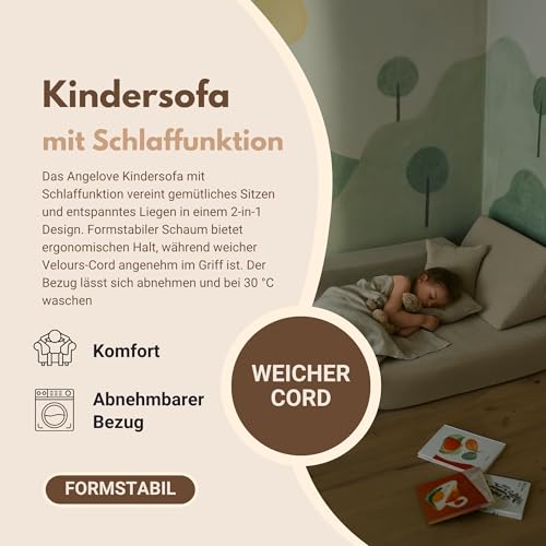 Angelove Kinder-Sofa aus Kordsamt - Kinderpolstermöbel, Couch, Ausstattung für Kinderzimmer, Beig
