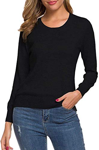 Sangtree Women's Long Sleeve Crewneck Plain Basic Pullover Knit Sweater, Black, Us Xxl #TOP6