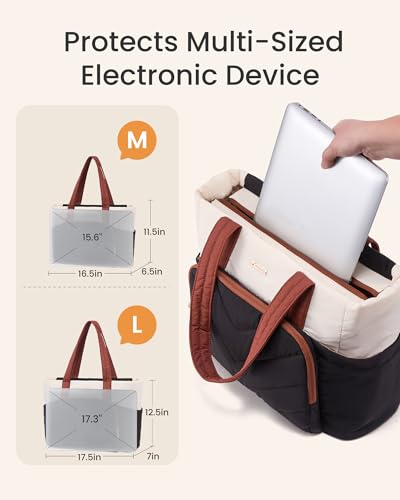 Image of LOVEVOOK Puffer Tote Bag for Women, V-Quilted Puffy Teacher Tote Nurse Bag, Large Shoulder Laptop Purse for Work Travel Gym