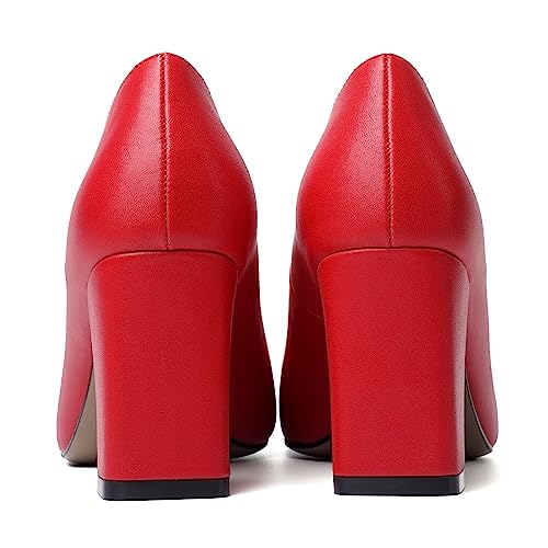 Image of MODENCOCO Womens Sexy Formal Matte Slip On Square Toe Work Block High Heel Loafers Shoes 3.5 Inch