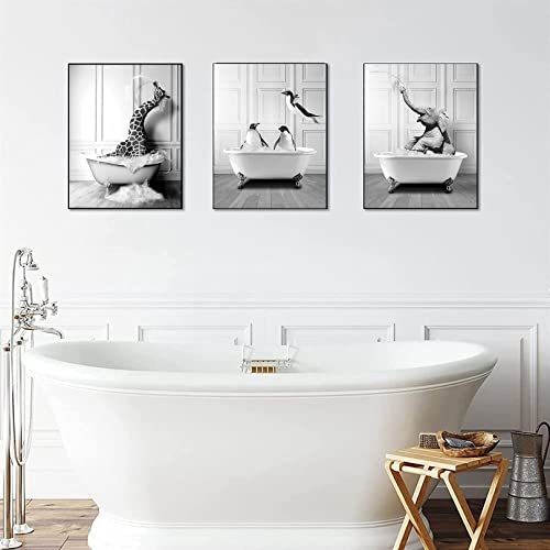 Animaux amusants dans la baignoire tableaux déco de bain 3 pièces - 3