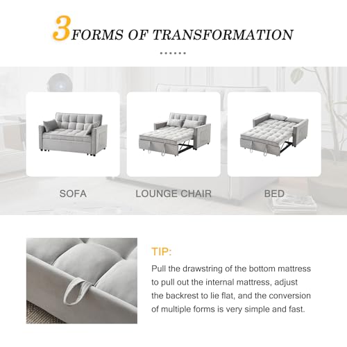 Fenfshe F-SOFABED-GREY Convertible Sleeper Sofa Bed, Modern Velvet 3-In-1 Futon Couch Pullout Bed thumb #4