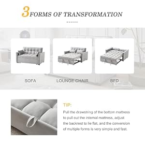 Futon Sofa Bed, Modern Velvet 3 in 1 Convertible Sleeper Sofa Couch Bed, Pullout Couch Bed with Adjustable Backrest, Storage Pockets and Toss Pillows for Living Room, Bedroom (Grey) Futon Sofa Bed Modern Velvet 3 in 1 Convertible Sleeper Sofa Couch Bed Pullout Couch Bed with Adjustable Backrest Storage Pockets and Toss Pillows for Living Room Bedroom Grey