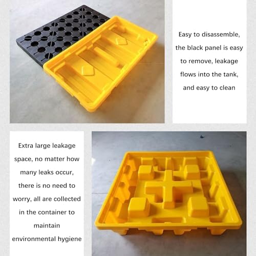 Drum Spill Containment Pallet, Modular Stackable Leak Proof Tray for Oil Tank Storage and Spill Prevention,